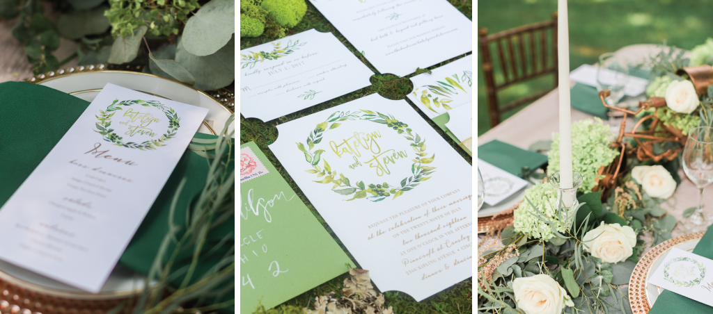 green-unique-wedding-invitation-set